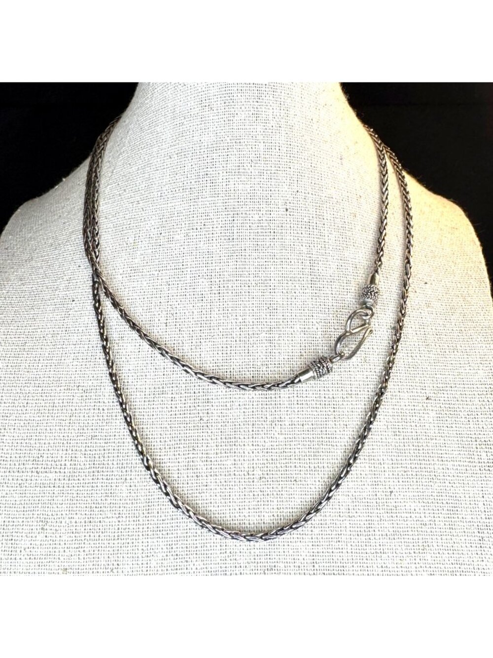 VTG Solid Sterling Silver 925 Woven Spiga Wheat Chain 2.6mm Size 32" Length